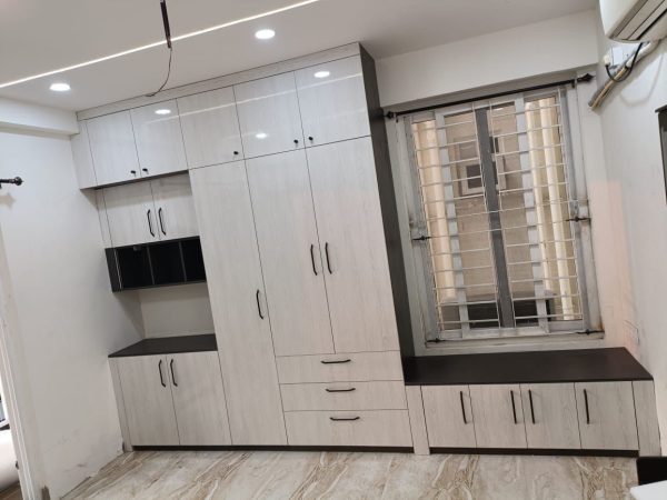 Wardrobe with Loft & Cabinet Work in Bhopal – Completed by The Sofa Shoppe | Tiwari Interiors