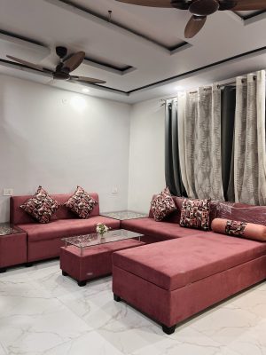 U-Shape Cherry Color Sofa Set (10 Seater) with Storage | Center & Side Tables – The Sofa Shoppe