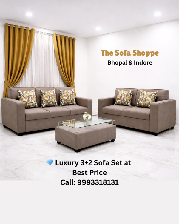 Luxury 3+2 Sofa Set with 10 Years Warranty & Sleepwell Foam | The Sofa Shoppe Bhopal & Indore