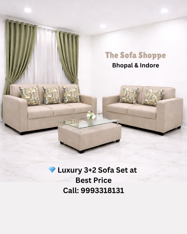 Luxury 3+2 Sofa Set with 10 Years Warranty & Sleepwell Foam | The Sofa Shoppe Bhopal & Indore